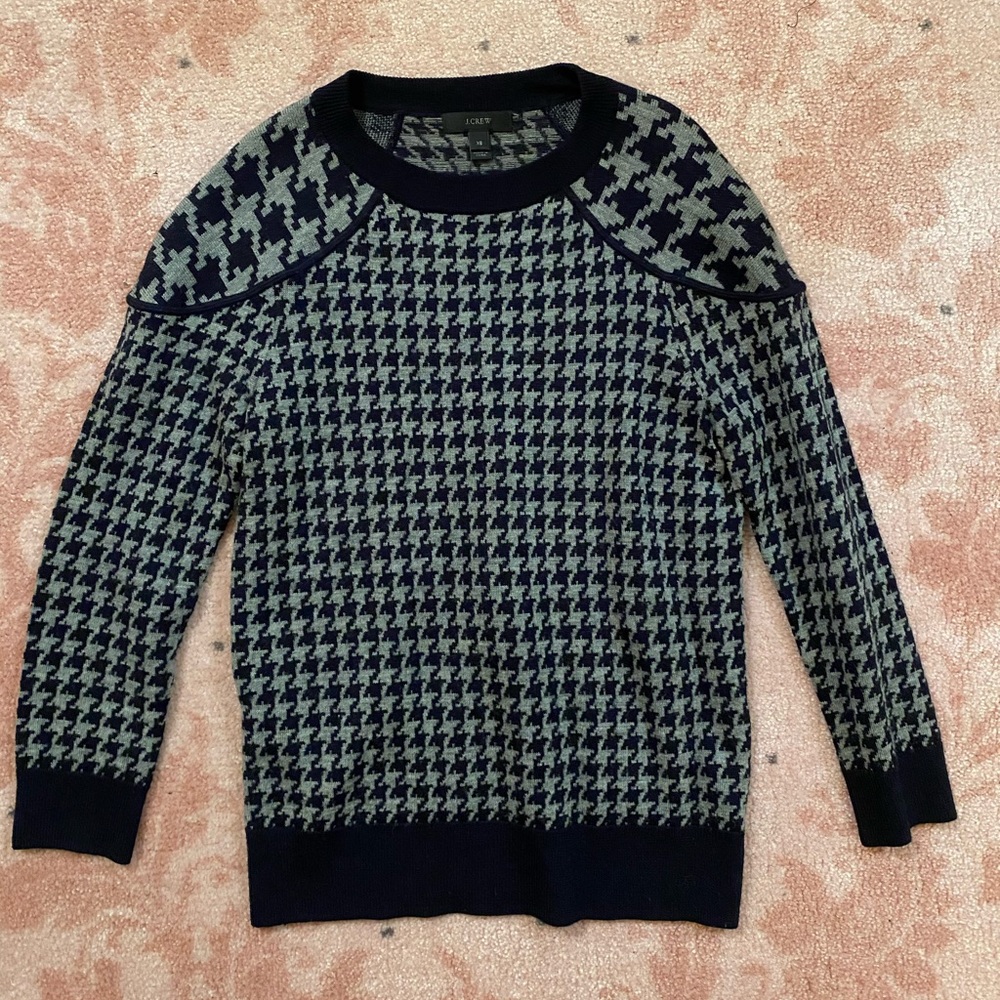 Navy J.Crew Houndstooth 100% wool sweater